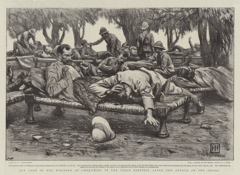 A sebesültek ellátása Omdurmanban, a terepi kórházban a Zeriba elleni támadás után alkotó: George Percy Jacomb Hood