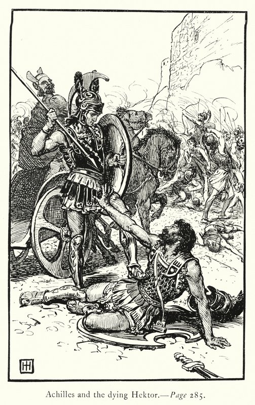 Az Iliász: Akhilleusz és a haldokló Hektor (metszet) alkotó: George Percy Jacomb Hood