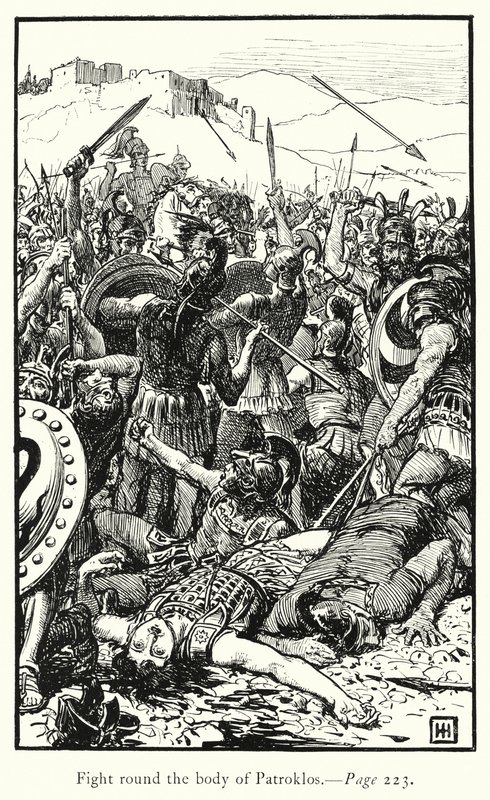Az Iliász: Harc Patroklos teste körül (metszet) alkotó: George Percy Jacomb Hood
