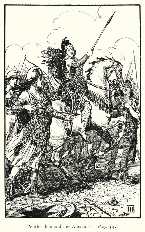 Az Iliász: Penthesileia és amazonjai (metszet) alkotó: George Percy Jacomb Hood