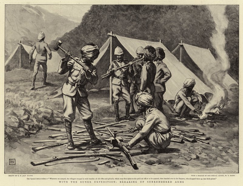 A Buner-expedícióval, a megadó fegyverek felbontásával... alkotó: George Percy Jacomb Hood