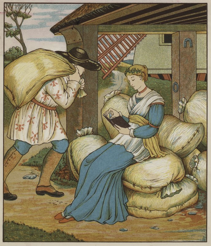 Illusztráció a Rumpelstiltskinhez, a Grimm testvérektől alkotó: George R. Halkett