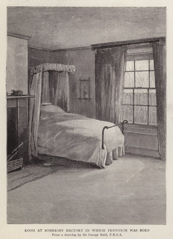 A lincolnshire-i Somersby Rectory szobája, amelyben Alfred, Lord Tennyson angol költő 1809-ben született (litho) alkotó: George Reid