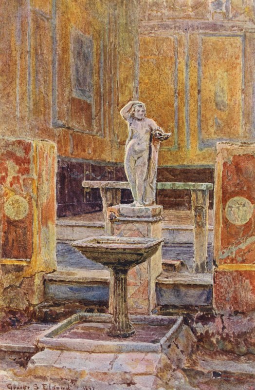Olasz kertek: A függő erkély háza, Pompeji (színes litográfia) alkotó: George Samuel Elgood