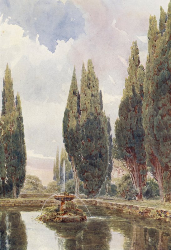 Olasz kertek: Il Laghetto, Villa Falconieri (színes litográfia) alkotó: George Samuel Elgood