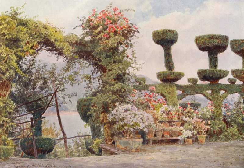 Olasz kertek: La Badia, a kolostor előkertje (színes litográfia) alkotó: George Samuel Elgood
