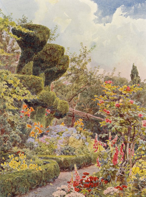 Olasz kertek: La Badia, A kolostorkert (színes litográfia) alkotó: George Samuel Elgood