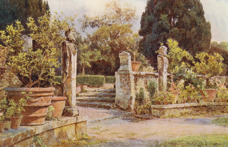 Olasz kertek: Villa Piatti (színes litográfia) alkotó: George Samuel Elgood