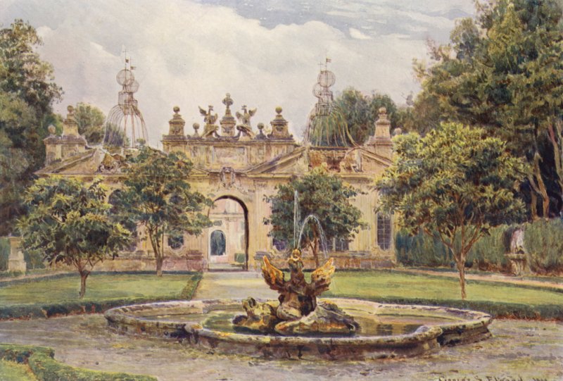 Olasz kertek: Villa Borghese (színes litográfia) alkotó: George Samuel Elgood