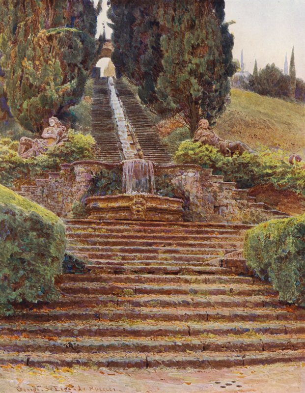 Olasz kertek: Villa Cicogna (színes litográfia) alkotó: George Samuel Elgood
