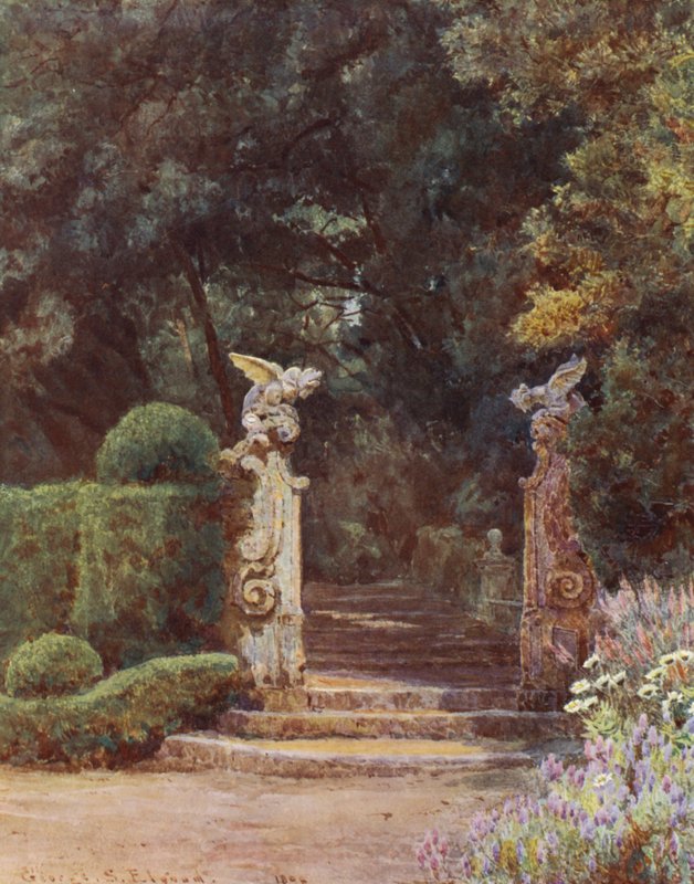 Olasz kertek: Garzoni Villa (színes litográfia) alkotó: George Samuel Elgood