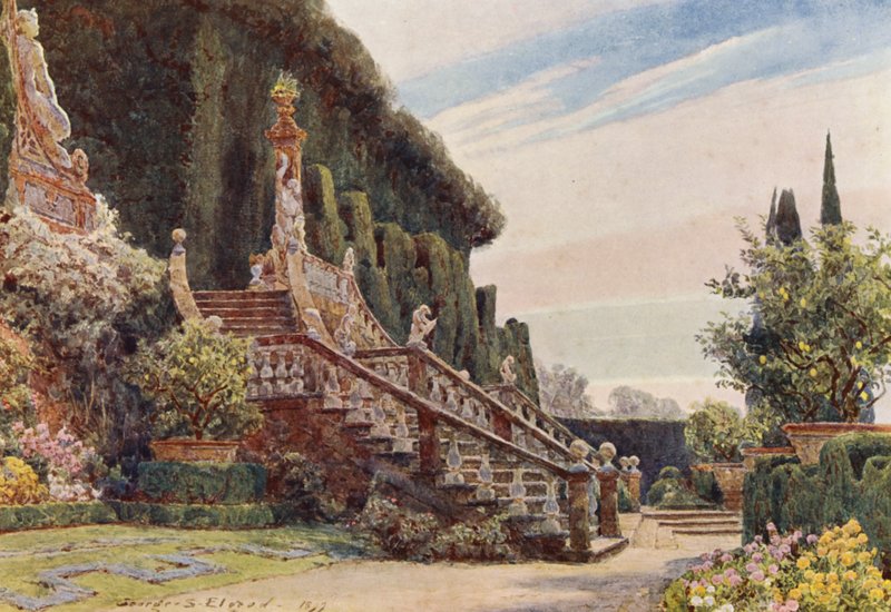 Olasz kertek: Garzoni Villa (színes litográfia) alkotó: George Samuel Elgood