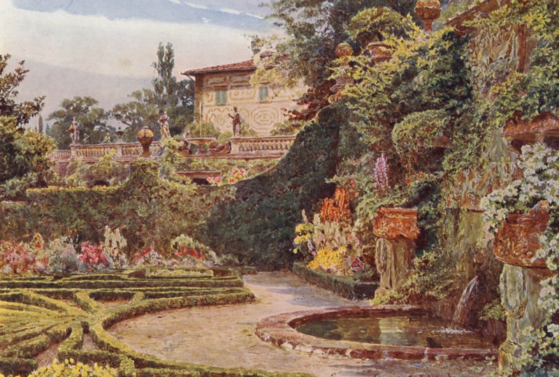 Olasz kertek: Villa Palmieri (színes litográfia) alkotó: George Samuel Elgood