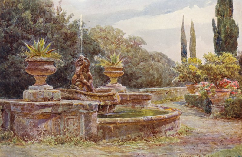 Olasz kertek: Villa Aldborandini (színes litográfia) alkotó: George Samuel Elgood