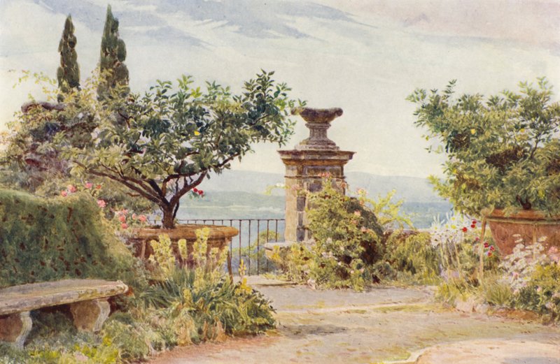 Olasz kertek: Villa Amari, Belvedere (színes litográfia) alkotó: George Samuel Elgood