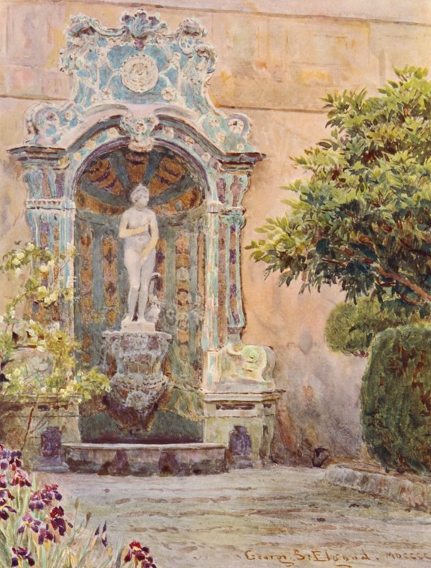 Olasz kertek: Villa Arson, Vénusz-kút (színes litográfia) alkotó: George Samuel Elgood