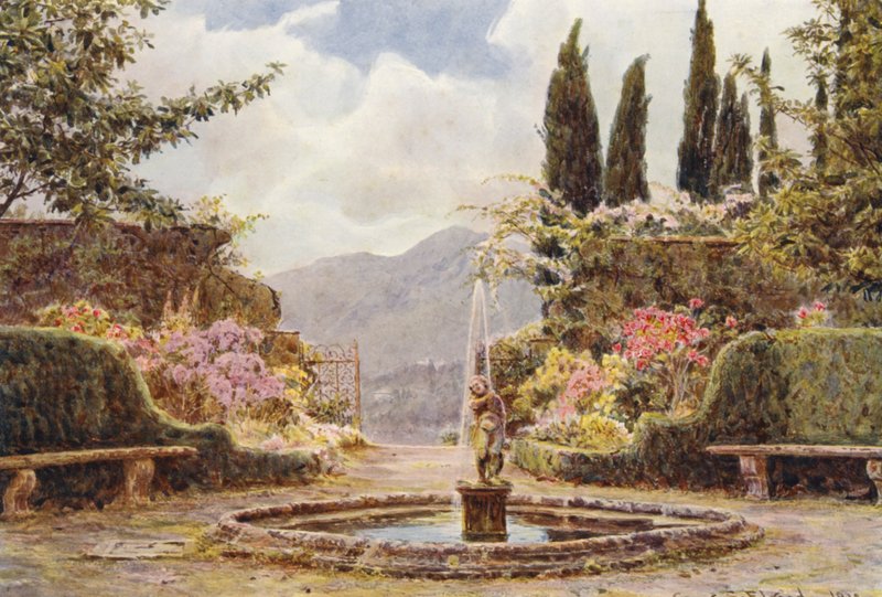 Olasz kertek: Villa Cavagnaro, A parterre (színes litográfia) alkotó: George Samuel Elgood