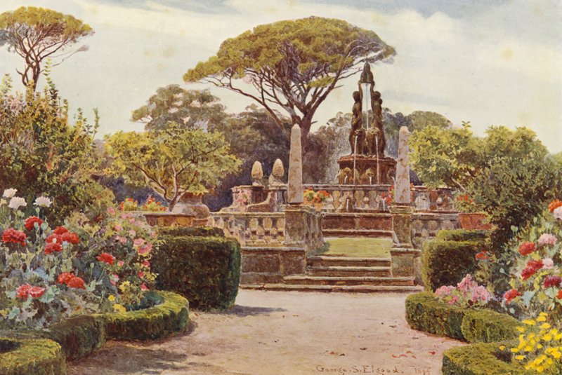 Olasz kertek: Villa Lante in Bagnaja (színes litográfia) alkotó: George Samuel Elgood