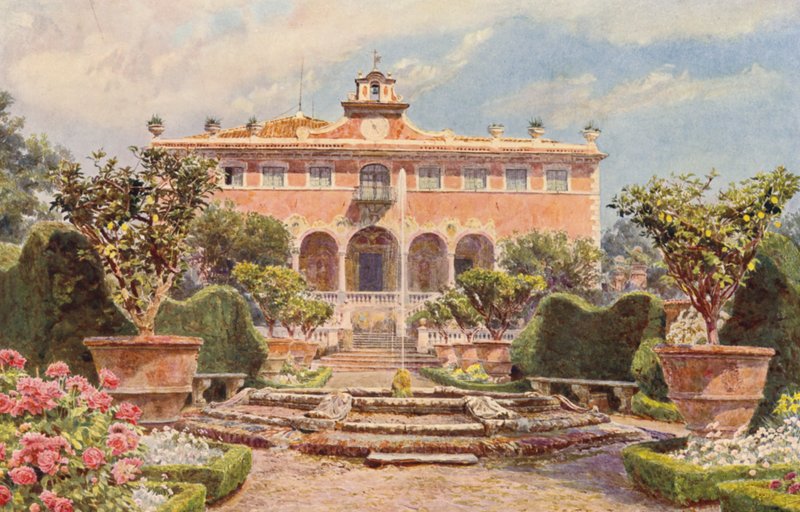 Olasz kertek: Villa di Caniparola (színes litográfia) alkotó: George Samuel Elgood