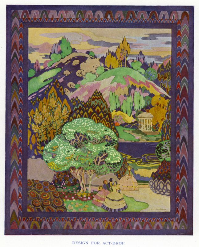 The Duenna, Sheridan: Design for Act-Drop (színes litho) alkotó: George Sheringham