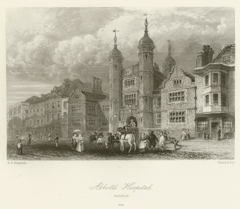 Abbotts Hospital, Guildford, 1840 alkotó: George Sidney after Shepherd