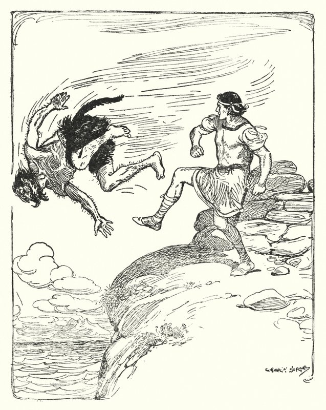 Thészeusz: "A sziklán át a tengerbe rúgta" (litho) alkotó: George Soper