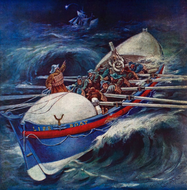 Mentőcsónak, amely megkísérli a mentést (színes litó) alkotó: George Washington Lambert