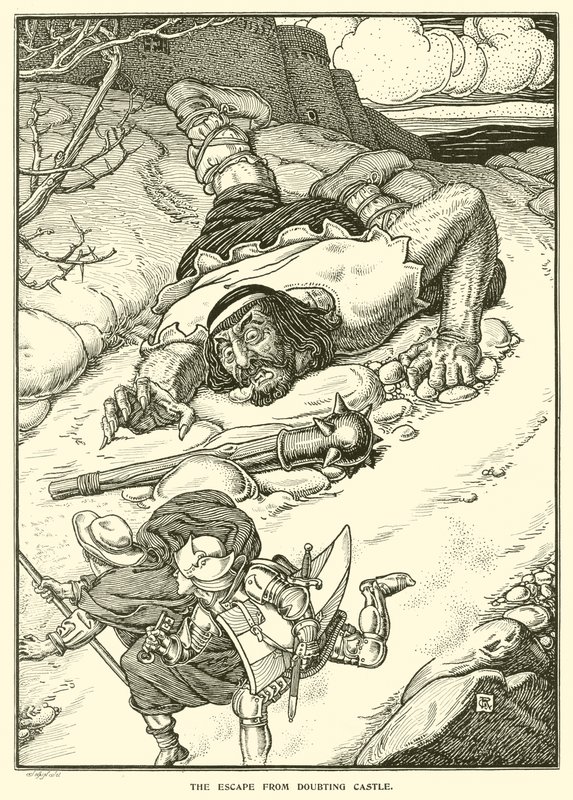A menekülés a kétkedő kastélyból (metszet) alkotó: George Woolliscroft Rhead