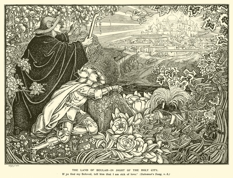 Beulah földje, a szent város szemében (metszet) alkotó: George Woolliscroft Rhead