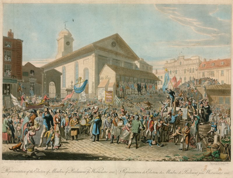 Az 1818-as westminsteri parlamenti képviselőválasztás képviselete alkotó: George the Elder Scharf