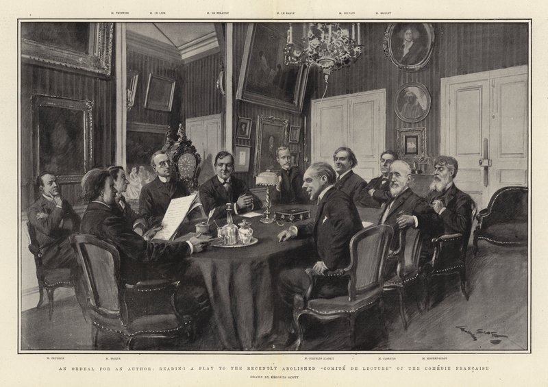 Próba egy szerző számára, egy színdarabot felolvasva a Comedie Francaise nemrég megszüntetett Comite de Lecture-jének alkotó: Georges Bertin Scott