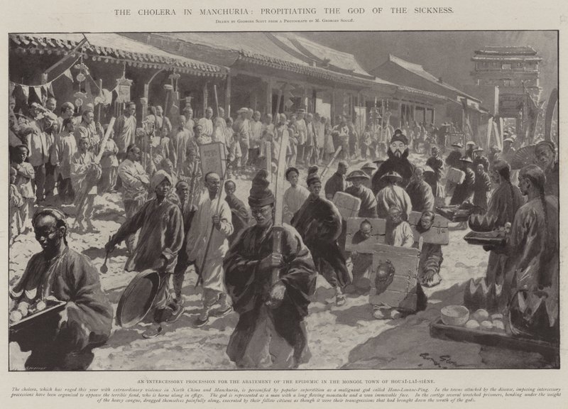 A kolera Mandzsúriában, a betegség istenének kiengesztelése alkotó: Georges Bertin Scott