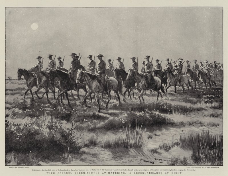 Baden-Powell ezredessel a Mafekingben, egy éjszakai felderítés alkotó: Georges Bertin Scott