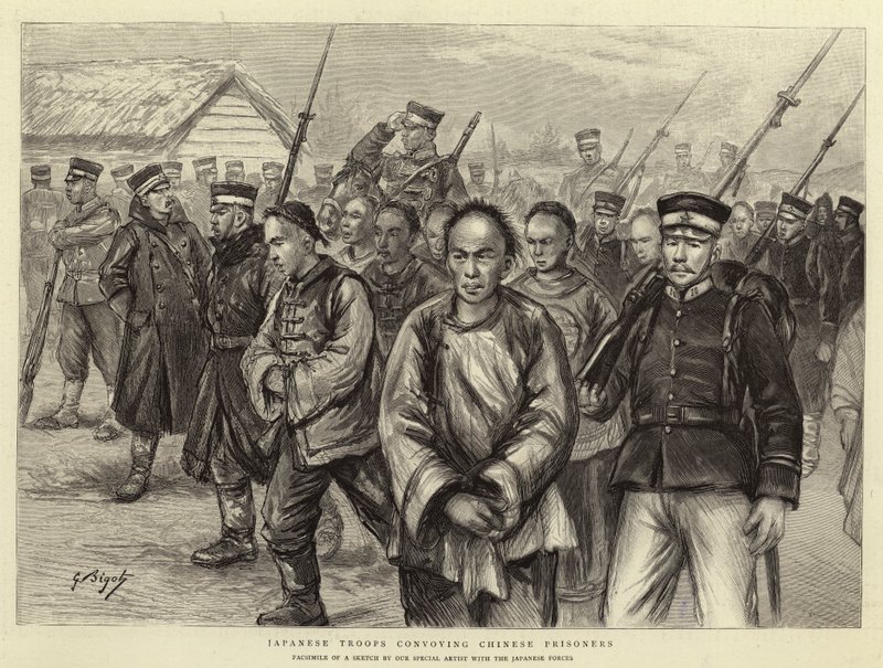 Japán csapatok kínai foglyokat szállítanak konvojban alkotó: Georges Ferdinand Bigot