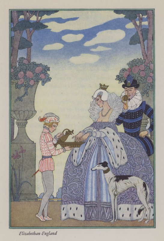A parfüm romantikája: Erzsébet-kori Anglia (színes litó) alkotó: Georges (after) Barbier