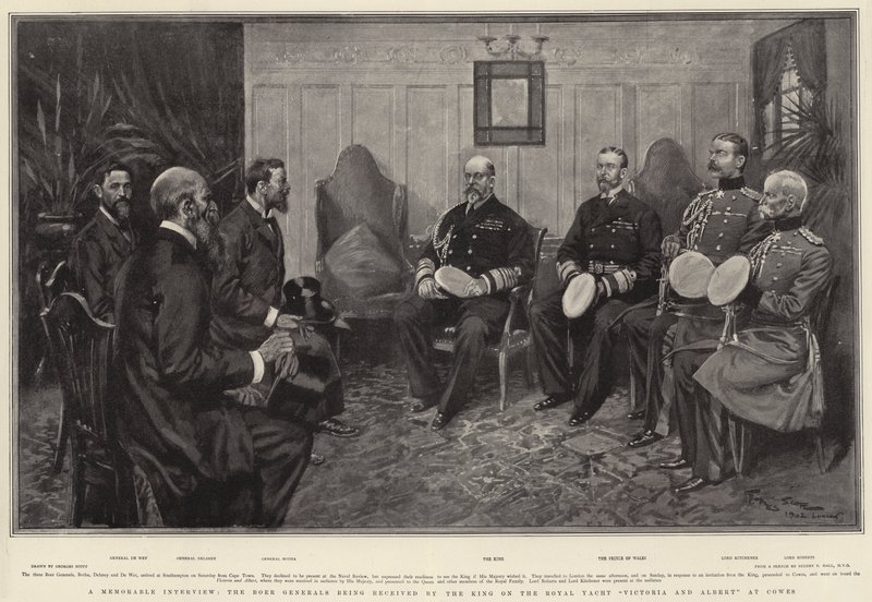 Emlékezetes interjú, a búr tábornokokat a király fogadta a Victoria és Albert királyi jachton Cowes-ban alkotó: Georges Bertin Scott