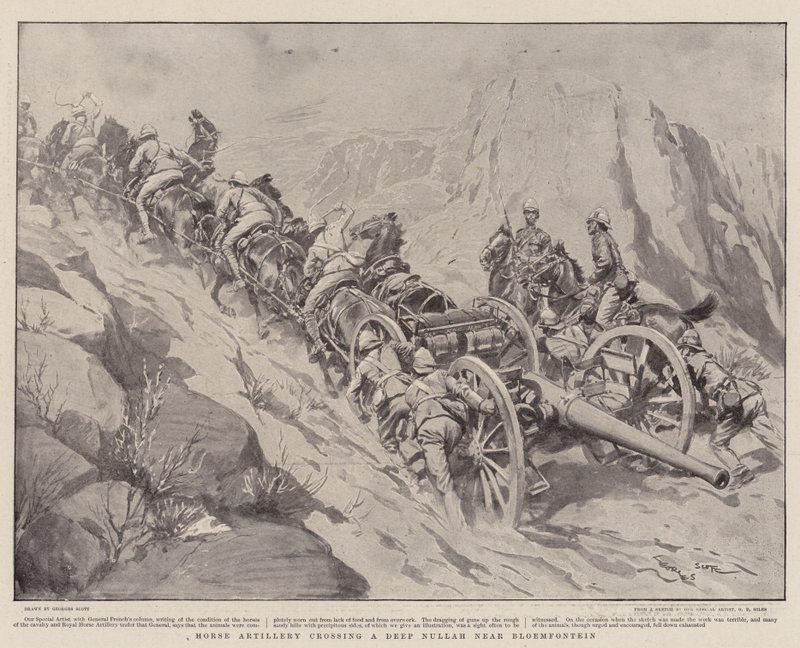 Lótüzérség átkel a Deep Nullah-n Bloemfontein közelében alkotó: Georges Bertin Scott