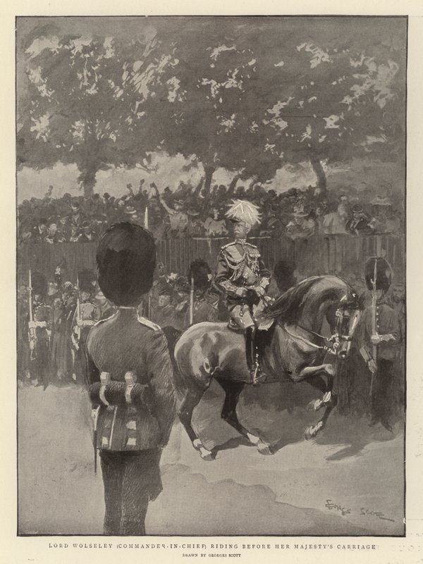 Lord Wolseley (főparancsnok) Őfelsége hintója előtt lovagol alkotó: Georges Bertin Scott