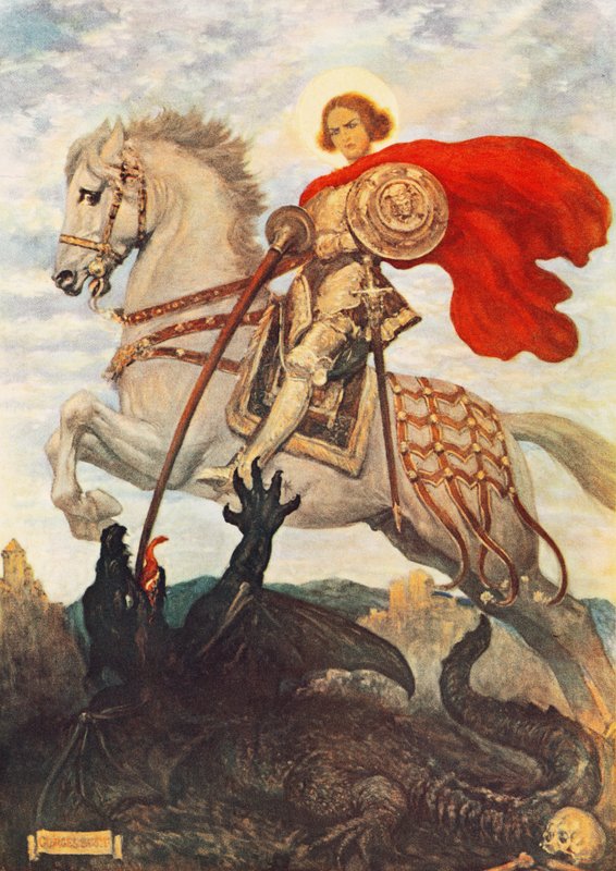 Szent György és a sárkány (színes litográfia) alkotó: Georges Bertin Scott