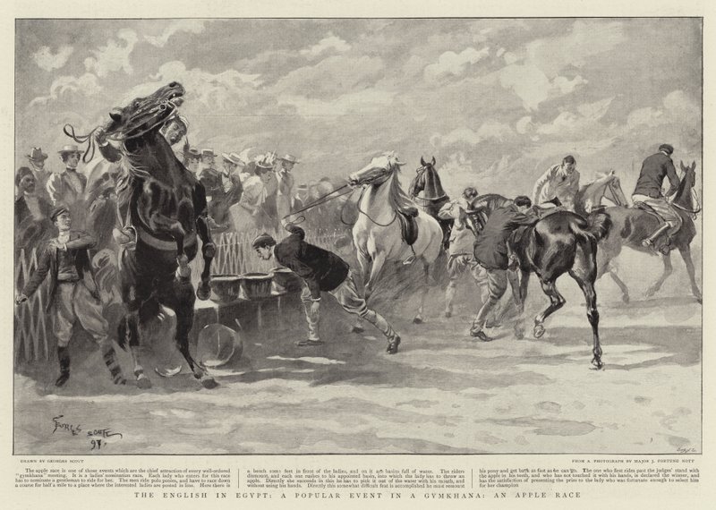 Az angolok Egyiptomban, egy népszerű esemény a Gymkhanában, egy Apple Race alkotó: Georges Bertin Scott