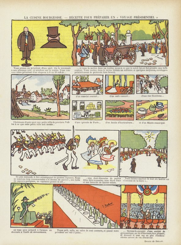 Burzsoá konyha. Egy elnöki utazás receptje. Illusztráció Le Rire alkotó: Georges Delaw