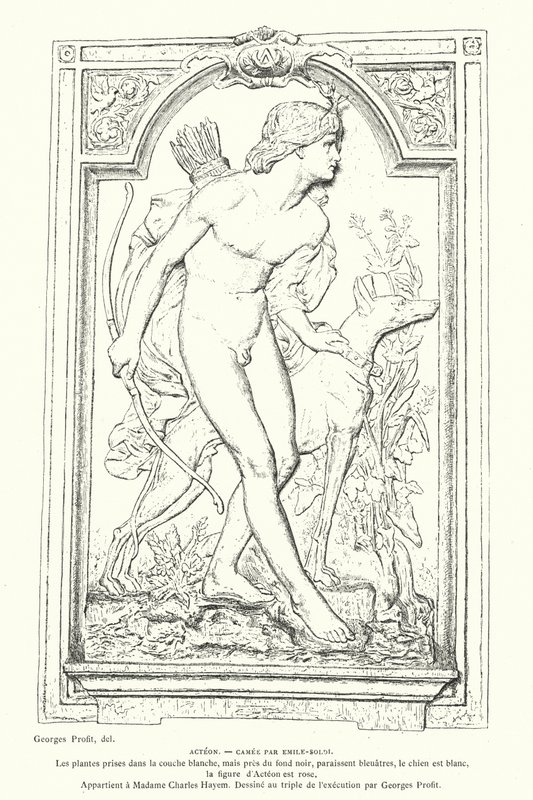 Actaeon, a görög mitológia hőse, Emile Soldi francia szobrász cameója alkotó: Georges Ernest Profit