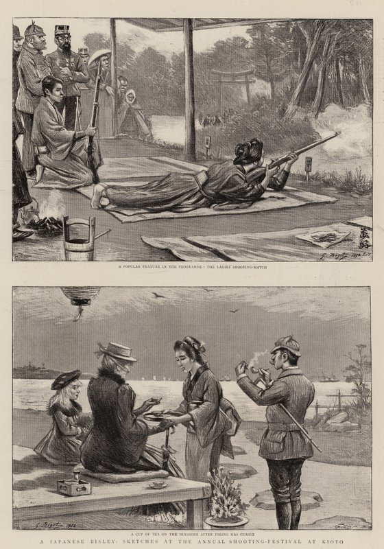 Egy japán Bisley, vázlatok az éves lövöldözős fesztiválon Kiotóban alkotó: Georges Ferdinand Bigot