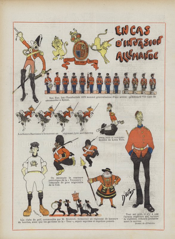 Német invázió esetén. Illusztráció Le Rire alkotó: Georges d 1878 1937 Ostoya
