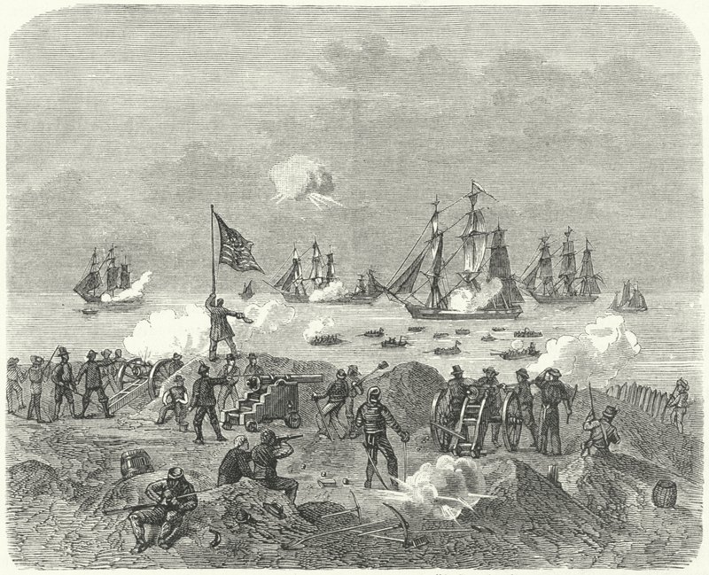 Brit erők partraszállást kísérelnek meg a Chesapeake-öbölben, 1814 alkotó: German School