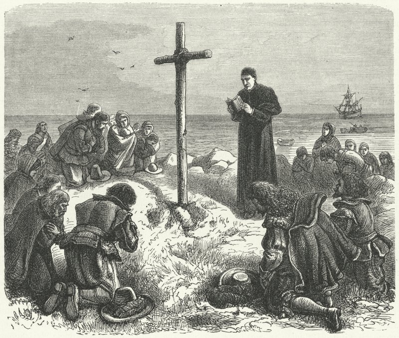 A zarándokatyák partraszállása New Englandben, 1620 alkotó: German School