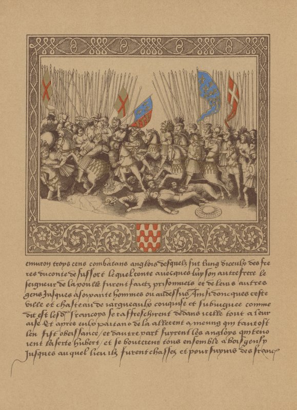 Egy oldal egy 16. századi francia kéziratból, amely a Froissarts Chronicles egyik jelenetét ábrázolja alkotó: German School