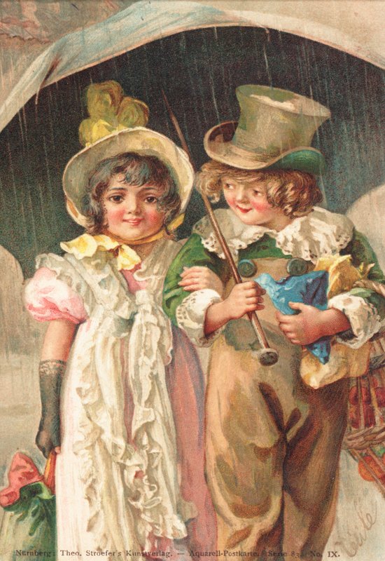 Egy fiatal fiú egy fiatal lánnyal karöltve sétál (színes litó) alkotó: German School