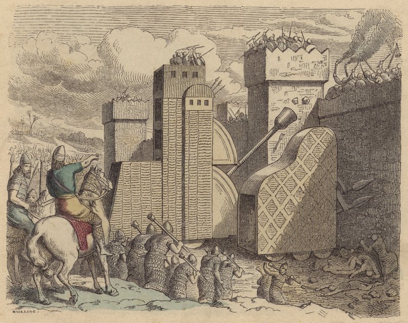 Egy várost ostromló asszír hadsereg (színes metszet) alkotó: German School