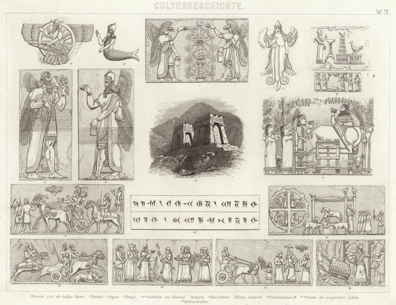 Ókori Asszíria. Illusztráció a Bilder-Atlashoz (metszet) alkotó: German School